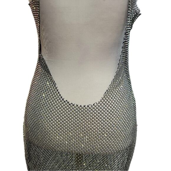 TIC TOC🕷️🎃Rhinestones sheer black stretch netting slip dress/or cover up SZ S - Picture 6 of 16